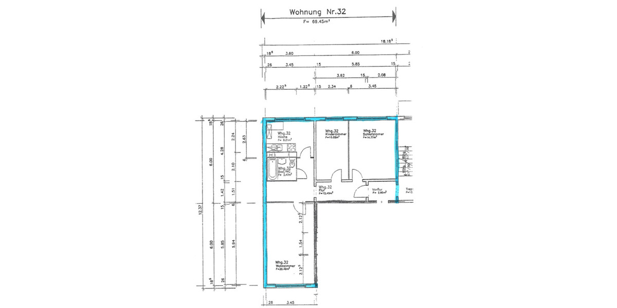 Etagenwohnung Neubrandenburg Datzeberg - 3 Zimmer, 69 m&sup2;, 330&euro; | Angebot:23484282