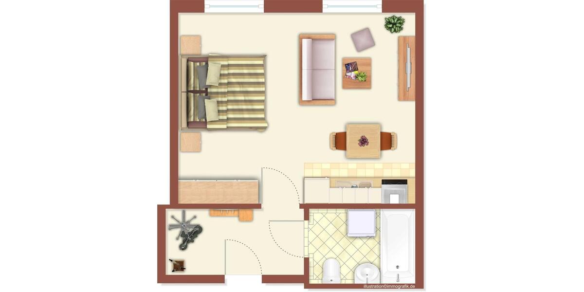 Etagenwohnung Neustrelitz - 1 Zimmer, 26 m&sup2;, 195&euro; | Angebot:25871661