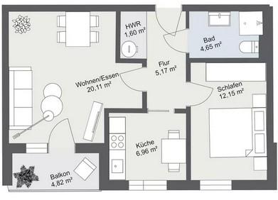 Etagenwohnung Neubrandenburg Carlshöhe - 2 Zimmer, 52 m&sup2;, 310&euro; | Angebot:26676788