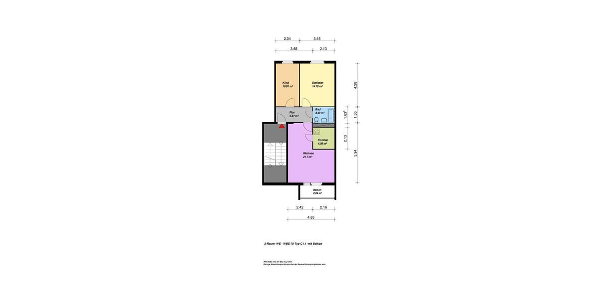 Etagenwohnung Neubrandenburg Carlshöhe - 3 Zimmer, 62 m&sup2;, 384&euro; | Angebot:25326038