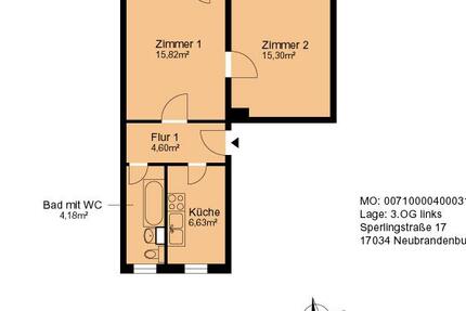 Wohnung Neubrandenburg Datzeberg - 2 Zimmer, 48 m&sup2;, 339&euro; | Angebot:26678614