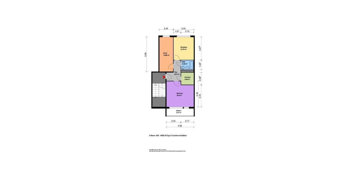 Etagenwohnung Neubrandenburg Datzeberg - 3 Zimmer, 63 m&sup2;, 312&euro; | Angebot:24534440