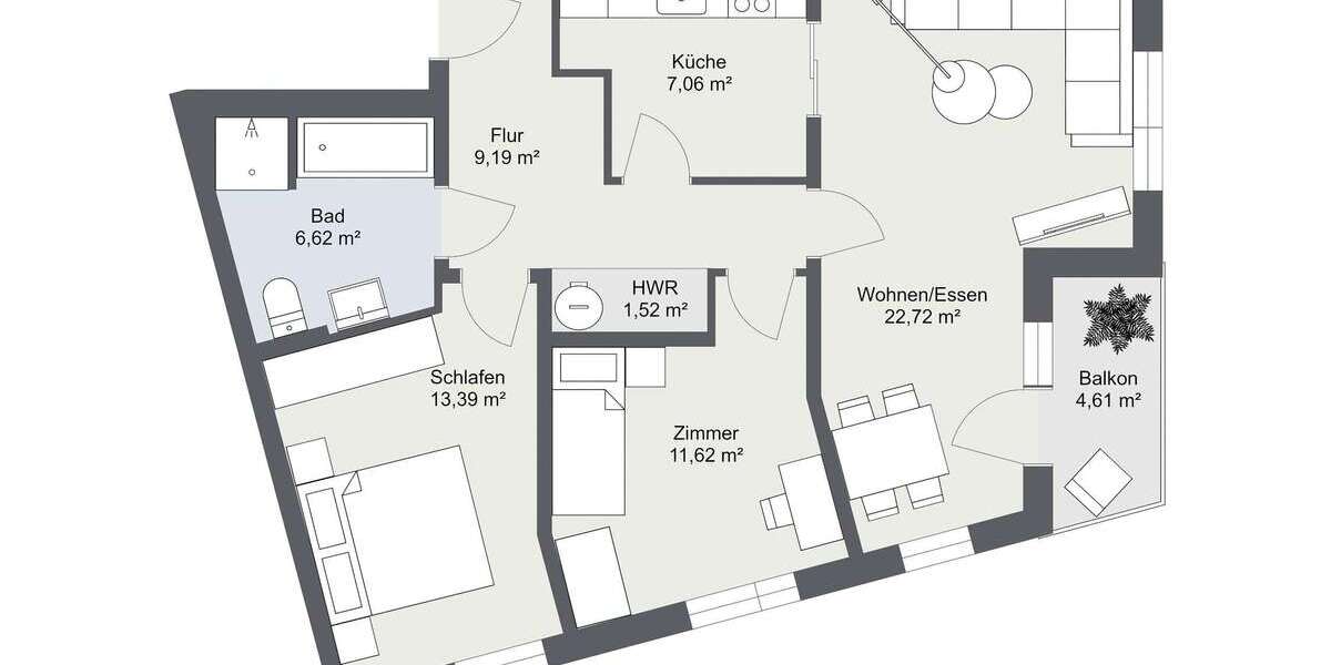 Etagenwohnung Neubrandenburg Carlshöhe - 3 Zimmer, 73 m&sup2;, 437&euro; | Angebot:25724972