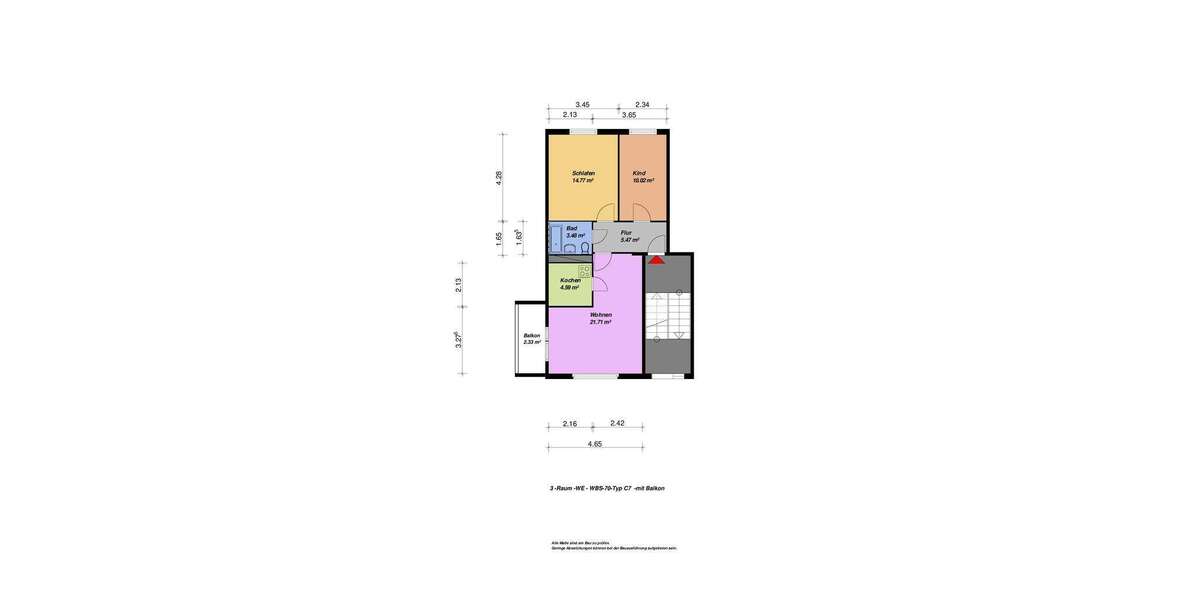 Etagenwohnung Neubrandenburg Reitbahnviertel - 3 Zimmer, 62 m&sup2;, 332&euro; | Angebot:26915459