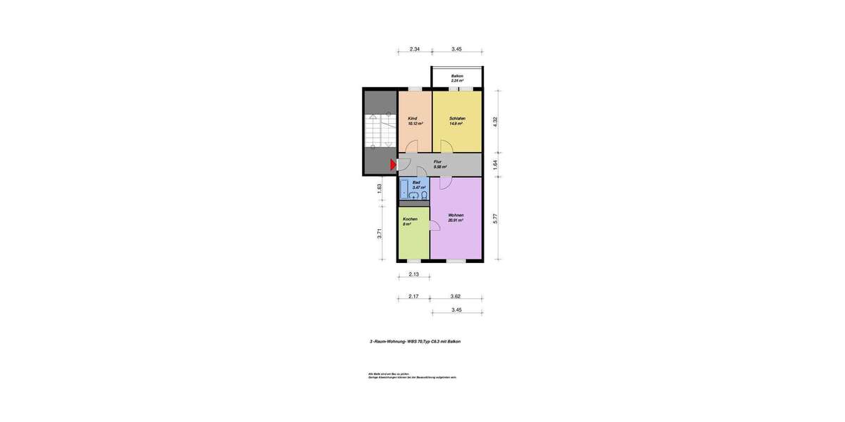 Etagenwohnung Neubrandenburg Reitbahnviertel - 3 Zimmer, 70 m&sup2;, 372&euro; | Angebot:26900600
